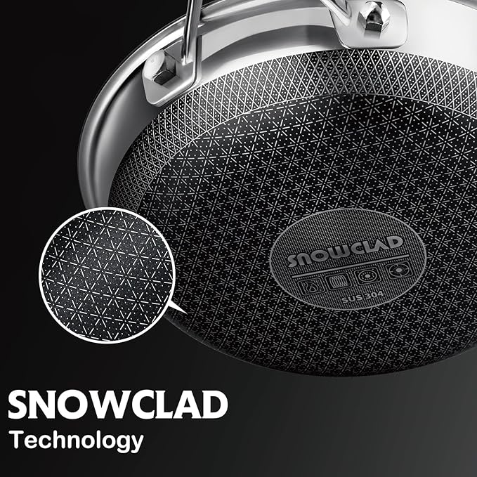SNOWCLAD Frying Pan with Lid, 10 Inch Hybrid Non Stick Stainless Steel Skillets, Dishwasher Induction Oven Broiler Safe, Non Toxic Chef's Pan, PFOA Free Cookware