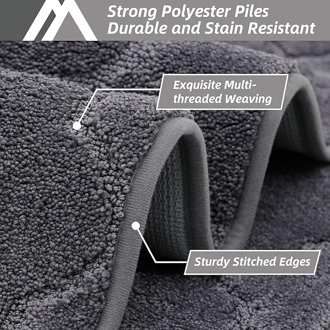 COSY HOMEER Soft Kitchen Rugs [2 PCS] for in Front of Sink Super Absorbent Kitchen Floor Mats and Mats 20x30 Inch/20X48 Non-Skid Kitchen Mat Standing Mat Washable,Polyester,Dark Grey