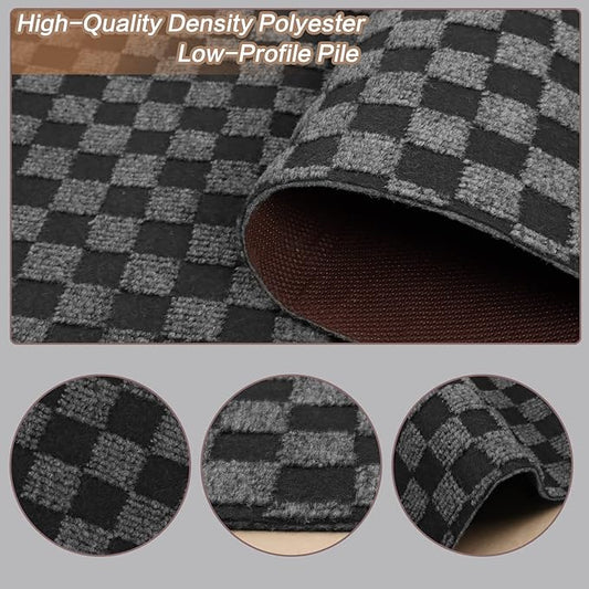 2' x 81' Runner Rugs with Rubber Backing, Indoor Outdoor Utility Carpet Runner Rugs, Checkered Gray, Can Be Used as Aisle for The RV and Boat, Laundry Room and Balcony
