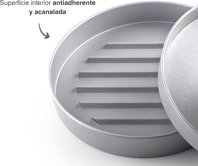 Lacor - 60258 - Homemade Hamburger Mould, Burger Press, Detachable Wooden Knob, Includes 60 Non-Stick Paper, Diameter 11 x 7.5 cm, Grey