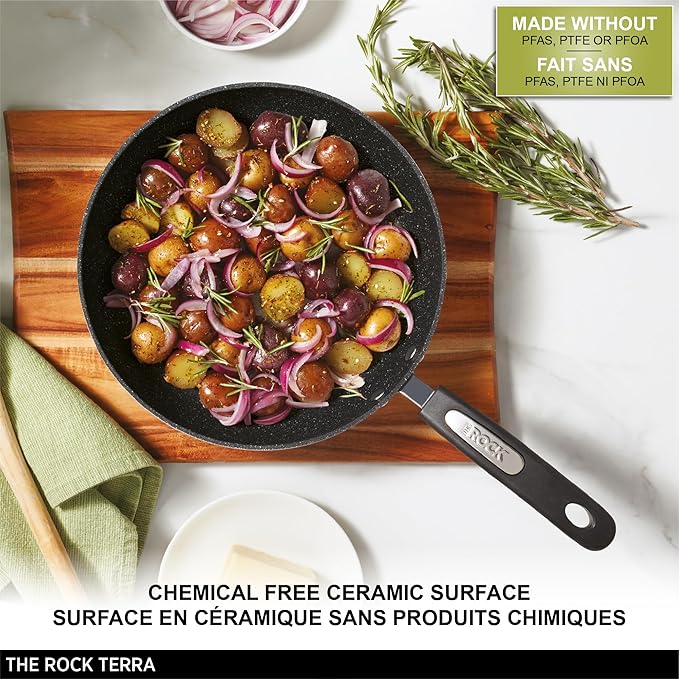 Starfrit The Rock Terra 20cm (8'') Ceramic Non-Stick Fry Pan - Thick Aluminum Base - PFAS Free - Easy to Clean - Black Marble