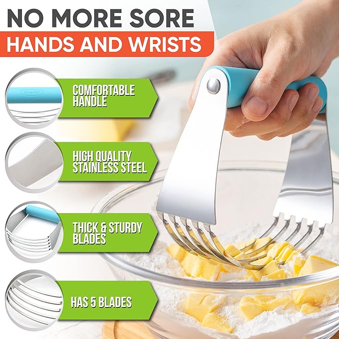 Spring Chef Stainless Steel Zester, Fine Shred & Professional Large Dough Blender - 2 Product Bundle - Aqua Sky