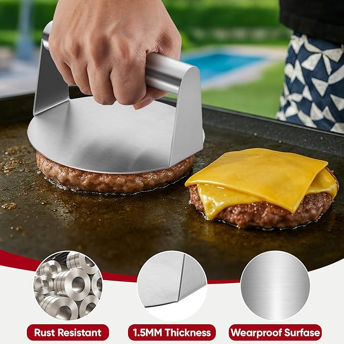 Joyfair Smash Burger Press for Griddle (5.5 Inch), Stainless Steel Hamburger Smasher, Flattop Grill Presses Accessories Tool for Bacon, Patty, Meat, Steak, Sandwich, Heavy Duty & Dishwasher Safe