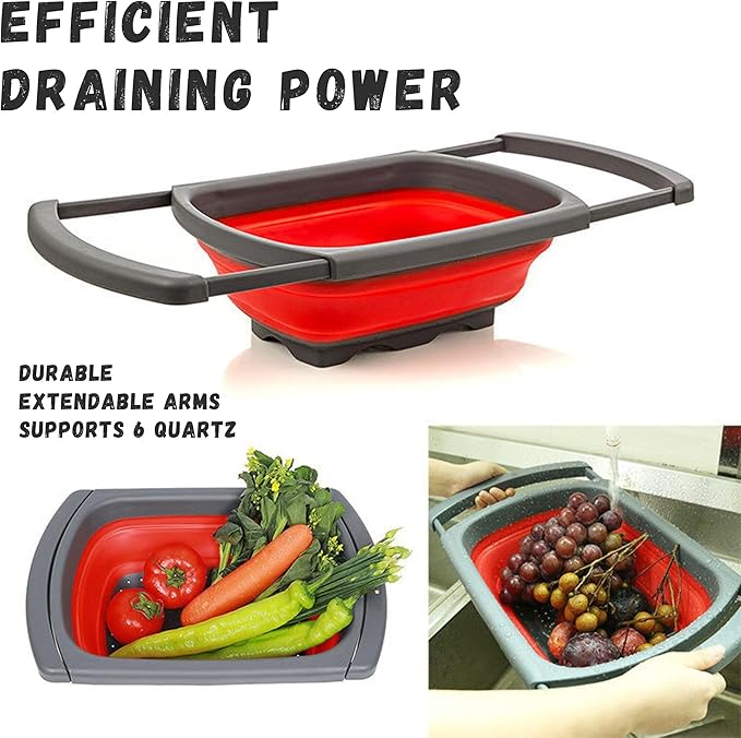 Collapsible Colander Set,Premium Food Grade Silicone Folding Strainers with Handles Space Saving Colanders for Draining Pasta,Vegetables & Fruits,Ideal for Kitchen & Travel (1pc(Red))