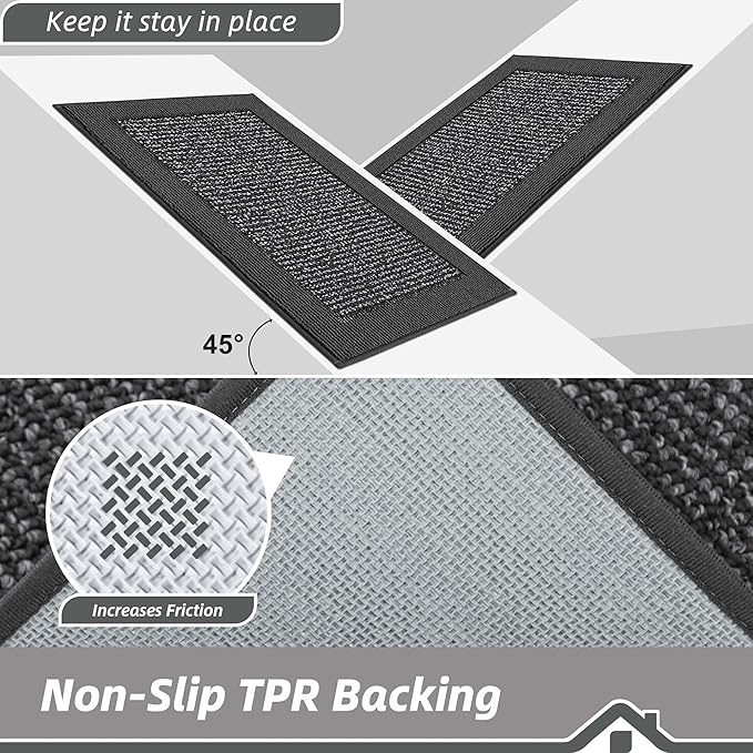 BEQHAUSE Kitchen Rugs and Mats Set of 2 Non-Slip Kitchen Mats for Floor, Absorbent and Stain Resistant Kitchen Runner, Machine Washable Rugs for Kitchen, Laundry & Sink, 20"x32"+20"x48", Charcoal