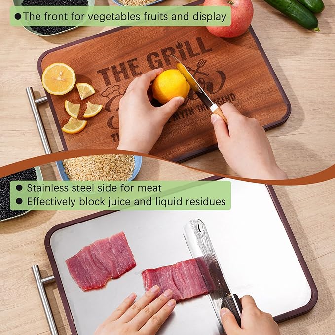 Christmas Gift for Dad- Grill Cutting Board Double Sided Wood&Titanium Cutting Boards Engraved Charcuterie Board Unique Gifts from Daughter Son (Dad)