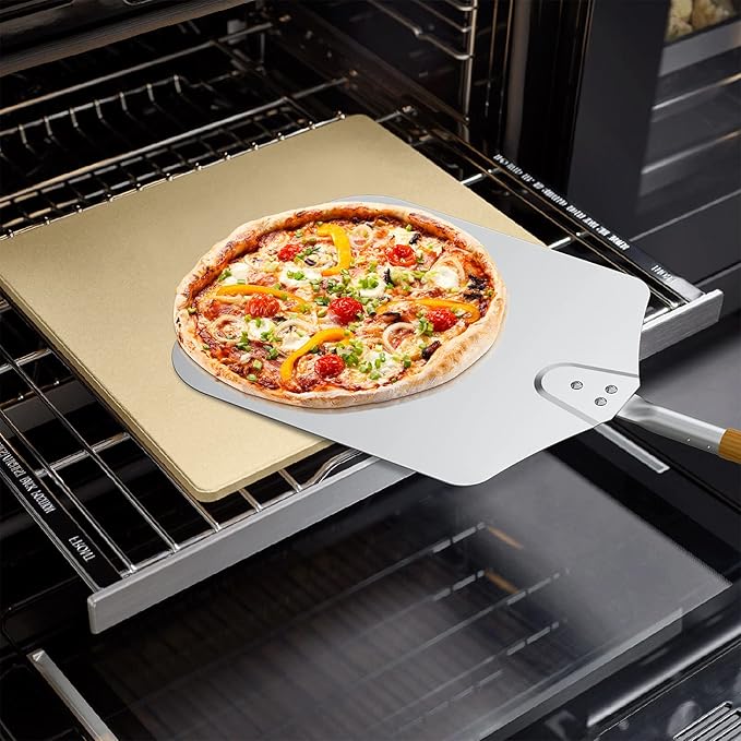 Mimiuo Pizza Stone for Oven and BBQ Grill, 13 inch Square Bread Baking Stone, Heavy Duty Large Ceramic Pizza Pan for Baking Pie Cookie and Cheese