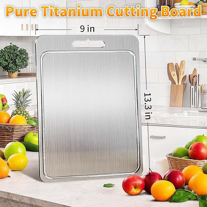ZYBIDEAL 2025 New 100% Pure Titanium Cutting Board with Grooves, Double Sided Food Grade Chopping Board, Meat, Fruit and Vegetable Cutting Board, Dishwasher Safe 9 * 13"