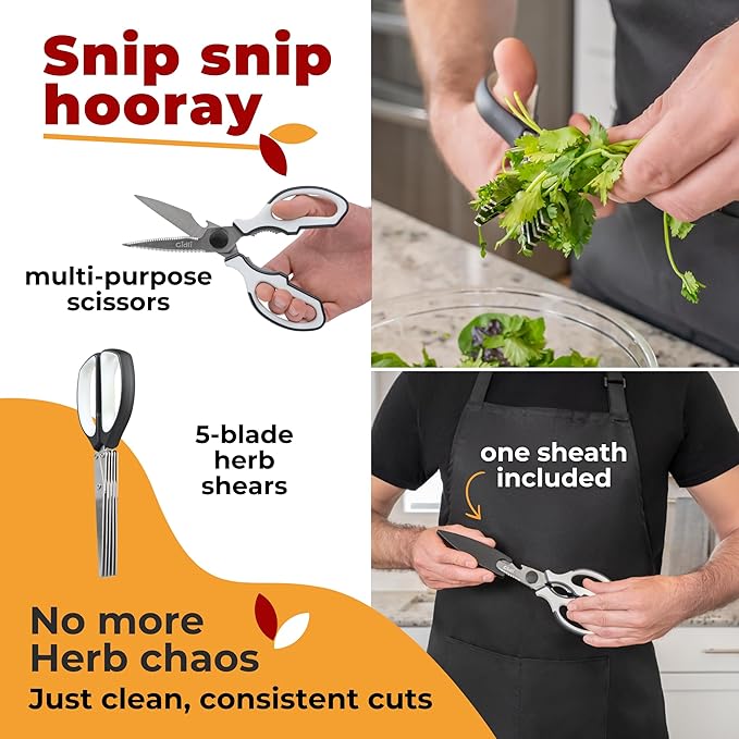 Gidli 2 Pack Kitchen Scissors & Kitchen Shears - Lifetime Replacement Warranty* - Herb Scissors with 5 Blades and Cover - Heavy Duty Vegetable Salad Multi Blade All-Purpose Food Shears Dishwasher Safe