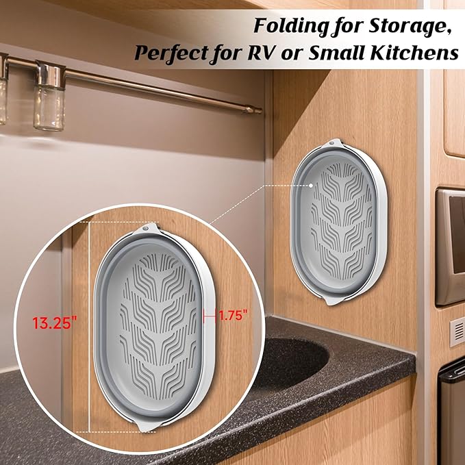 2 in 1 Collapsible Sink Basin - 5.3 QT Foldable Fruit Washing Bowl with Strainer - Silicone Collapsible Colander for Kitchen Organization RV Camping