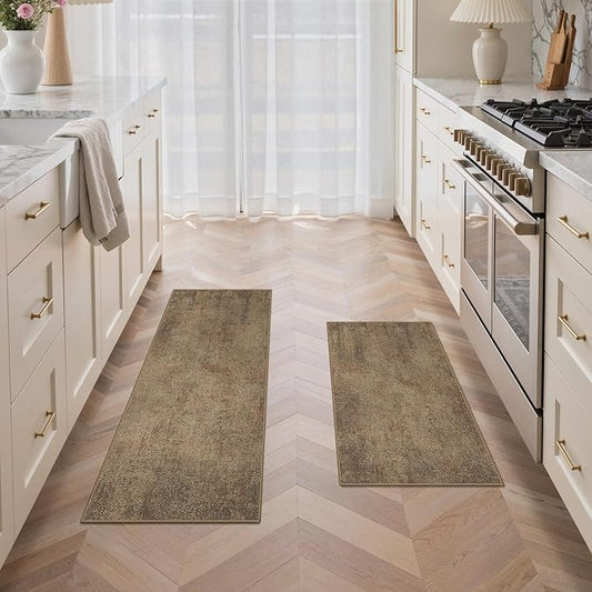 GENIMO Kitchen Mats for Floor 2PCS, Washable Absorbent Runner Rugs for Kitchen, 20"x48"+20"x32", Cushioned Non Slip Kitchen Rugs for Kitchen Floor, Standing Mat Rug for Home, Sink, Laundry, Jute