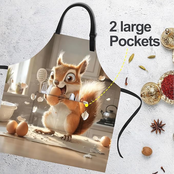 Funny Cat Apron with 2 Pockets Waterproof for Men Women Kitchen Garden Decor