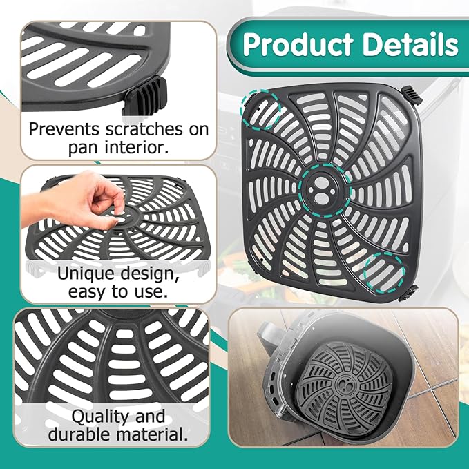 8QT Air Fryer Grill Plate for Gourmia GAF838 GAF856 GAF826 Air Fryers, 9.8''×9.8'' Square Air Fryer Tray Replacement for Gourmia, Nonstick Air Fryer Grill Pan for Gourmia 8QT Air Fryer