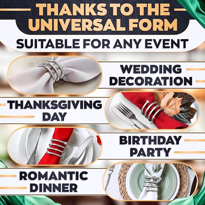 Silver Napkin Rings Set of 8 – Elegant Easter Napkin Ring Holders, Sturdy Metal Holiday Table Decor for Weddings, Parties and Family Dinners, Great Kitchen Gifts Idea for Hosts and Seasonal Holidays
