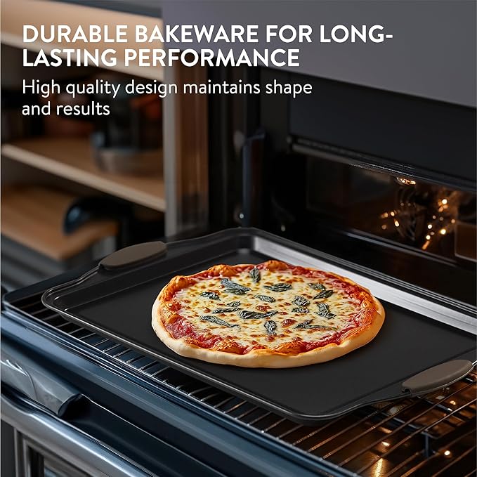 Navaris Nonstick Bakeware Set, 5-Piece Including Cookie Sheet, Muffin Pan, Loaf Pan, Cake Pan, Roasting Pan with Silicone Handles, Dishwasher Safe - Carbon Steel - Black
