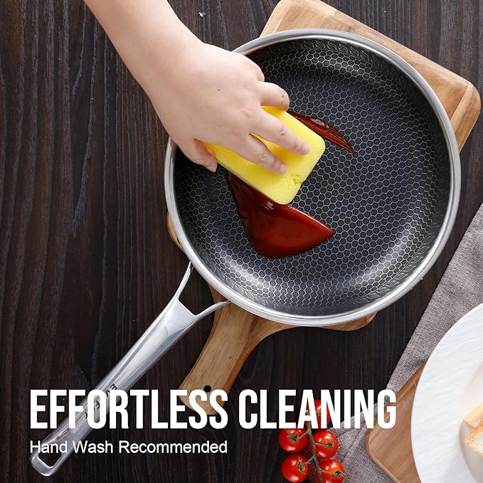 12 Inch Hybrid Nonstick Frying Pan, Stainless Steel Pan Non Stick Skillet, PFOA Free Cookware, Non Toxic Chef's Pan, Compatible with Electric, Gas and Induction, No Lid