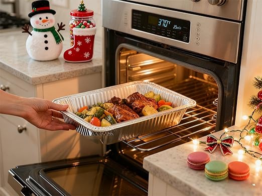JOLLY CHEF 9x13 Aluminum Pans With Lids (25 Pack)- Disposable Foil Food Containers with Lids for Cooking, Heating, Storing, Prepping Food- Thanksgiving, Christmas, Parties