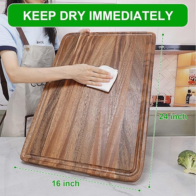 Extra Large Bamboo Wood Cutting Board for Kitchen, XXL Organic Acacia Wooden Butcher Block Chopping/Carving Board with Juice Groove for Turkey, Meat, Veggies, BBQ (XXL, 24" x 16"）
