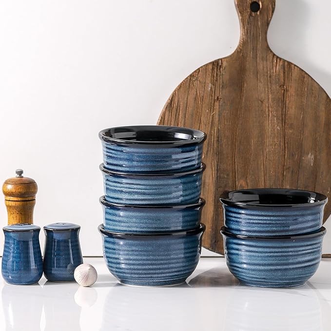 MEKY Soup Bowl, 20 OZ Porcelain Cereal Bowls Set of 6 Perfect for Pasta, Snack, Oatmeal, Rice, Salad,and Ice Cream, Stackable & Durable Bowls for Kitchen, Microwave & Dishwasher Safe, Blue