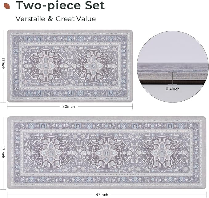 FRESHMINT Anti Fatigue Kitchen Mats Set 2 PCS, Waterproof & Non-Skid Medallion Kitchen Rugs, Cushioned Kitchen Floor Mats for Standing Washable Comfort Kitchen Runners for Lanudry, Office, Sink