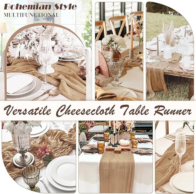 Nude Cheesecloth Table Runner 6 Pack 35" Boho Gauze Runner 120 inches Long Tablecloth Runner Rustic Sheer Fabric Bulk for Baby Shower Wedding Bridal Birthday Party Picnic Table Decorations