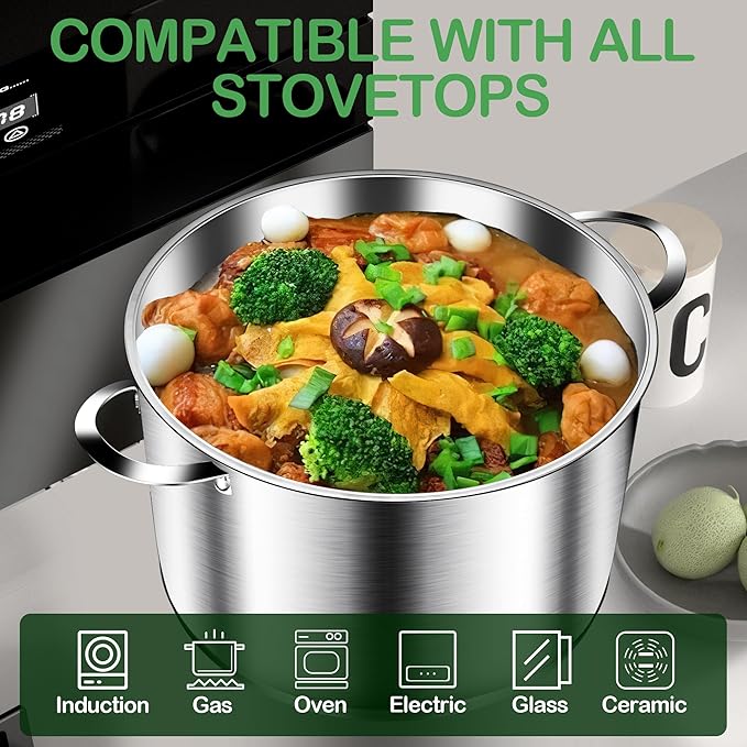 STOCKPOT Cooking Pot, Stainless Steel Stock Pot, Soup Pot with Glass Lid, Induction Pots - 6 Quart