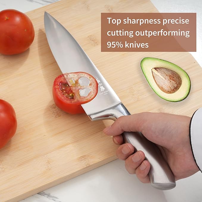 15Pcs Knife Set with Block, 50Cr15MoV High Carbon Stainless Steel Kitchen Knife Set, Sharp and Durable, Hundreds of Years of Masterful(Silver)