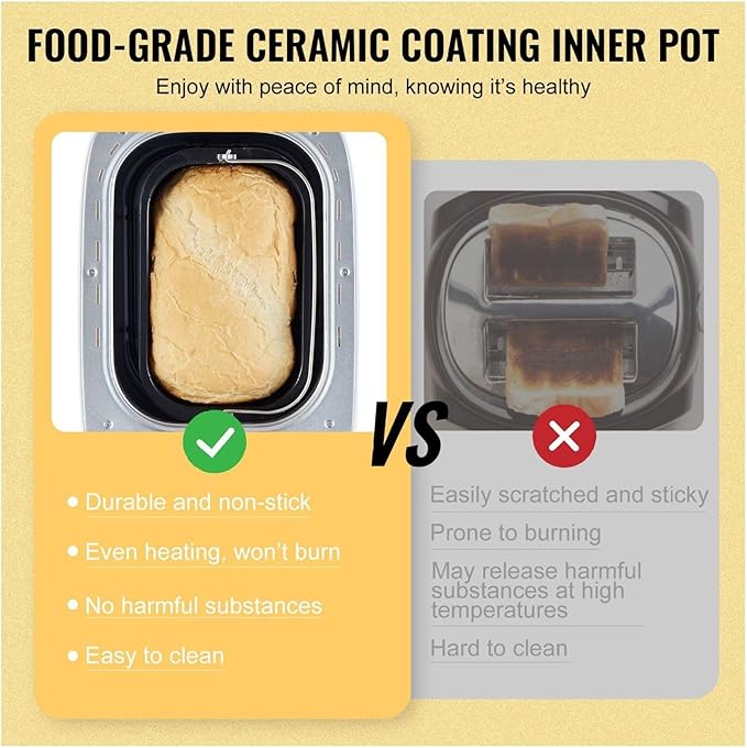 Bread Maker 3LB, 15-in-1 Dough Machine, Gluten-Free Breadmaker, Whole Wheat Programmable Bread Machine, Nonstick Ceramic, 3 Loaf Sizes & Colors