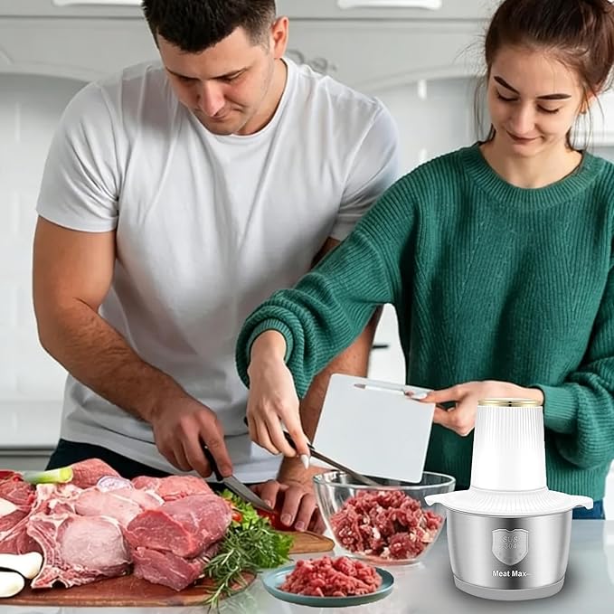 Food Processor, 2 Speed Meat Grinder Electric Food Chopper with 2 Bi-Level Blades Mini Kitchen Cutter for Vegetable, Onion, Garlic, Meat, Nuts, and Baby Food (White-2L)