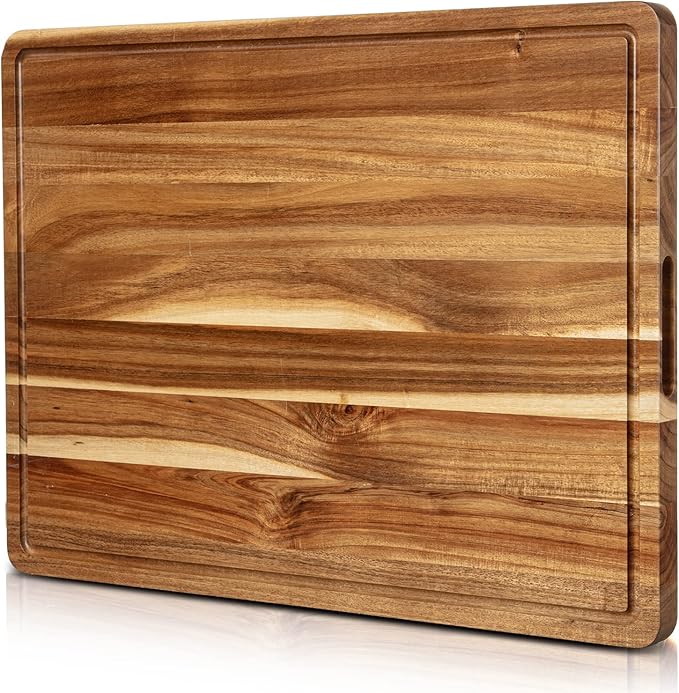 LinTimes Acacia Wood Cutting Board with Grip Handle - Serving Board, Cheese Board, Chopping Board 24"L *18"W Inches, Durable Lightweight Kitchen Essentials for Meat, Vegetables, Ideal Gift