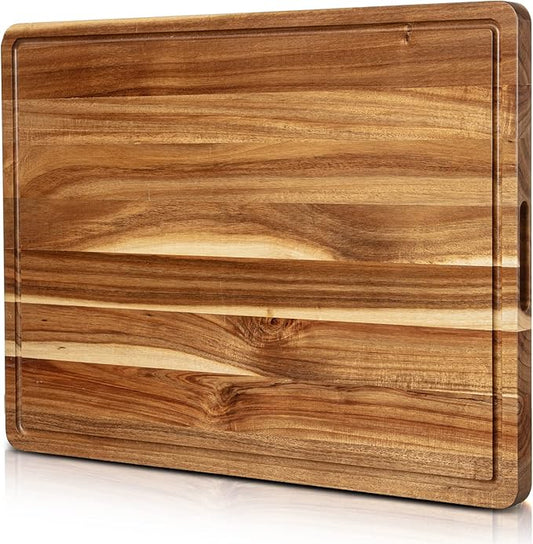 LinTimes Acacia Wood Cutting Board with Grip Handle - Serving Board, Cheese Board, Chopping Board 24"L *18"W Inches, Durable Lightweight Kitchen Essentials for Meat, Vegetables, Ideal Gift