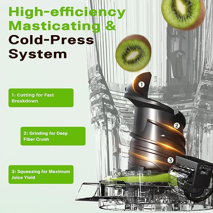 Cold Press Juicer, Juicer Machines with 5.3" Wide Feed Chute, Slow Masticating Juicer for High Yield with Whole Fruits and Vegetables, Easy to Clean, Easy to Assemble (Black)