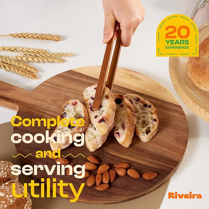 Riveira Premium Brown Bamboo Wooden Spoons for Cooking Set of 9 – Brown Bamboo Wooden Cooking Utensils, Wooden Spatula & Spoon - Premium Quality Utensil Set for Non-Toxic Cooking