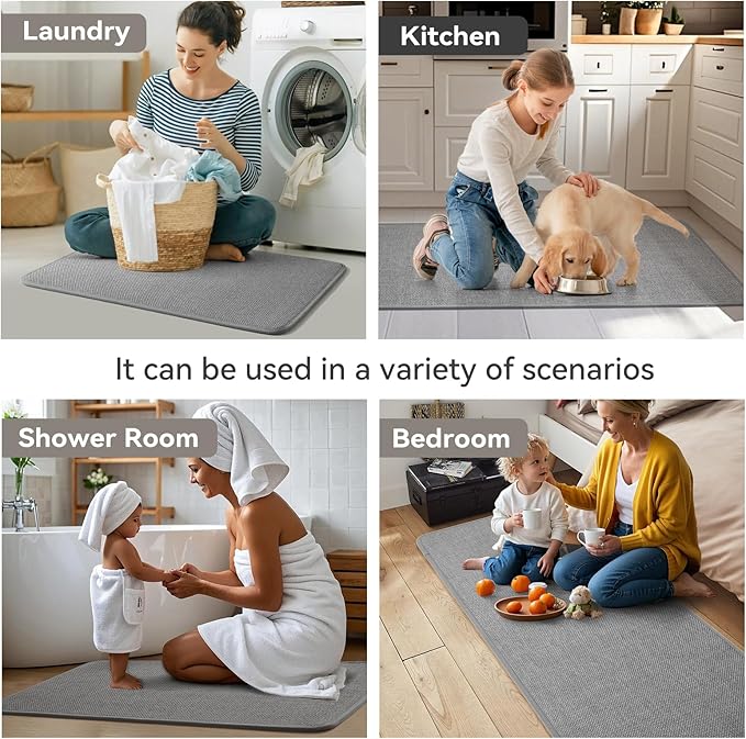 Kitchen Mat Kitchen Rugs Sets of 2 PCS Non Slip Washable, Linen-Like 0.3" Thick Cushioned Absorbent Kitchen Mats for Floor, Mild Anti-Fatigue Sink Laundry Standing Mat, Gray 17"x30"+17"x59"