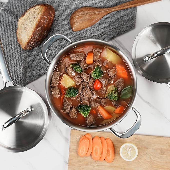 Rokasala Saucepan Set with Lids,3-Ply Stainless Steel Cookware 1.5QT,3QT and 5QT,Professional Grade Cookware,Induction Compatible