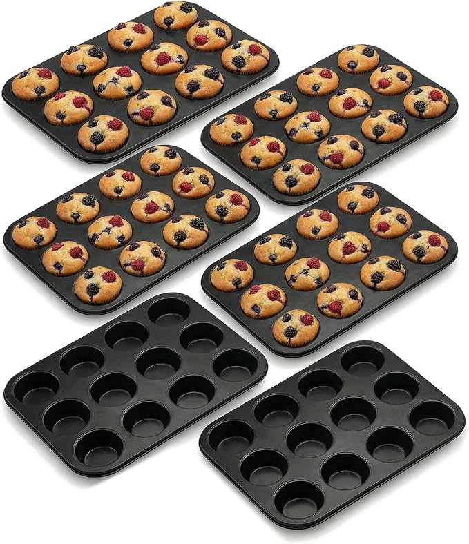 Flajepetals 6-Piece Set Muffin Tin,Nonstick Cupcake Pan Set,Carbon Steel 12 Cupcake Tray,Cupcake Pans for Baking, Cup Cake Pans for Baking