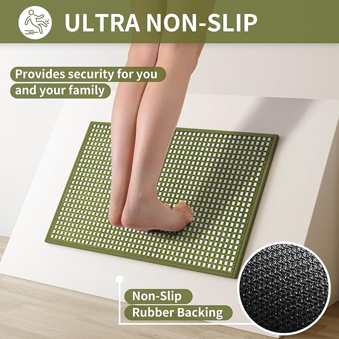 Large Kitchen Runner Rugs Long Kitchen Mat Non Slip Washable, Super Absorbent Soft Chenille Braided Kitchen Mats for Floor, Rubber Backing Kitchen Sink Standing Mat, Easy Clean, Green 36"x71"