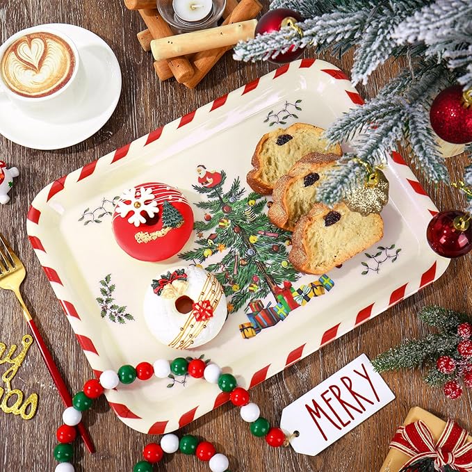 Whaline 3 Pcs Christmas Serving Trays Xmas Tree Plastic Serving Platters Dishes for Holiday Party Breakfast Lunch Dinner Food Snack Supplies, 10 x 13 Inch