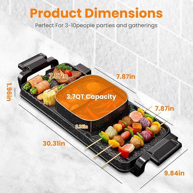 2 in 1 Hot Pot with Grill, Electric Hot Pot 2 in 1 Hot Pot BBQ Grill, Removable Hotpot Pot 2800W /Large Capacity Power Separate Temperature Control, Electric Grill for 2-10 People