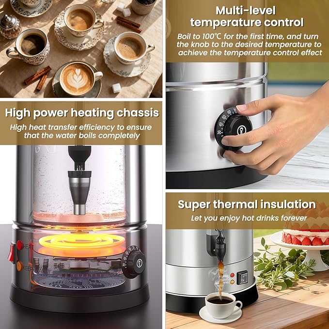 rcqeuiol Commercial Coffee Urns, 160 Cups/25L Coffee Maker with Keep-Warm Function, Hot Beverage Dispenser, Electric Hot Water Urn Stainless Steel, for Events, Offices, Parties, Catering (160 Cup)