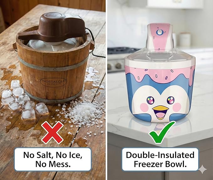 Fun Electric Ice Cream Maker Machine for Kids – Best Countertop Ice Cream Machine for Homemade Soft Serve, Sorbet, Gelato, Frozen Yogurt – Fun Small Personal Dessert Maker for Families, Easy to Clean
