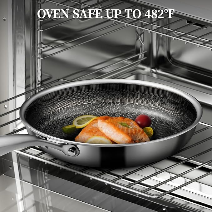 CADIVIZZO 6 Pieces Stainless Steel Frying Pan Set with Lids, Honeycomb Nonstick Frying Pan Set 3 Pcs,Induction Skillet Set Egg Omelette Frying Pan Sets W/Lid, Induction Compatible, PFOA Free