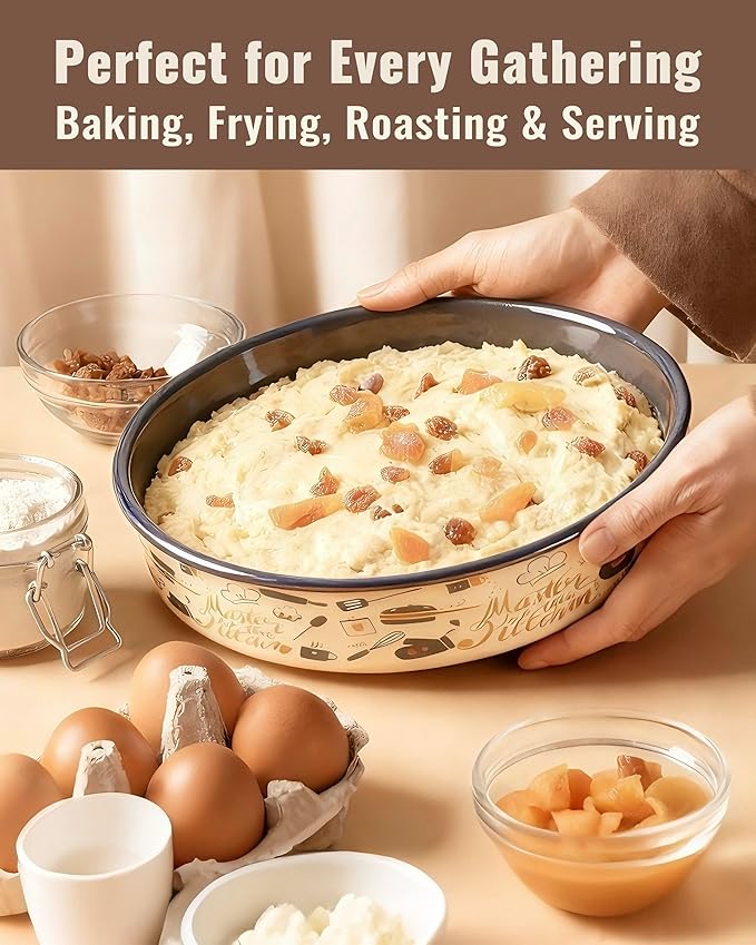 MCCSI Round Baking Pan Set Roasting Dish 4-Pack 9/10/12/14 Inches Enamel Non Stick Large Cookware for Cake Bread Pie Pizza Turkey Steak, Non-Toxic Oven Dishwasher Safe Mom's Christmas Gift Bakeware