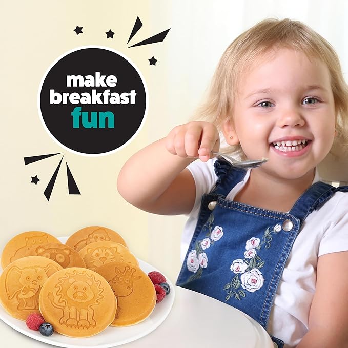 Animal Mini Pancake Pan- Make 7 Unique Flapjack Zoo Animals, Includes Elephant, Giraffe and More- Nonstick Pan Cake Maker Griddle for Morning Breakfast Fun & Easy Cleanup- Easter Basket Stuffer Gift