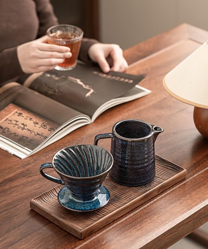 HYAXGM Pour Over Coffee Maker,Ceramic Coffee Maker With 40 pcs Paper Filter，15oz/450ml Pour Over Coffee Dripper (Starry Blue, V02)