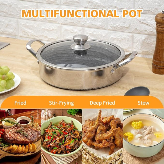 Toutrop Stainless Steel Saute Pan 12 inch Deep Frying Pan,5 Quarts Nonstick Skillet Large Sauté Pan with Lid,PFOA Free Cookware,Induction Compatible Chef Cooking Pan,Dishwasher & Oven Safe