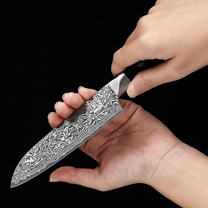 zayiko Black Edition Small Santoku Knife – 5.1-Inch Blade Damascus Kitchen Knife | 67-Layer VG10 Core Steel | Ergonomic Pakkawood Handle | Premium Knife for Vegetables, Meat & Fruit | Gift Box