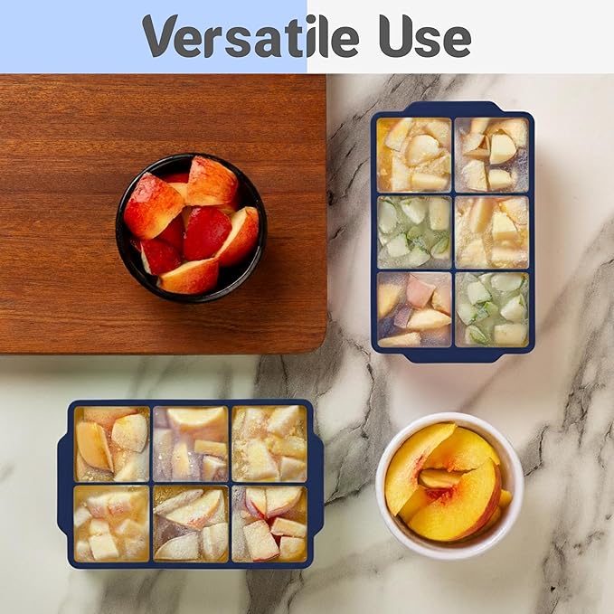 KitchFort Large Silicone Ice Cube Tray (2-Pack), Easy Release 2" Big Ice Cubes - Cocktail, Whiskey Ice Cubes Mold - Ice Trays for Freezer with Lid - Stackable Silicone Ice Tray - Navy Blue
