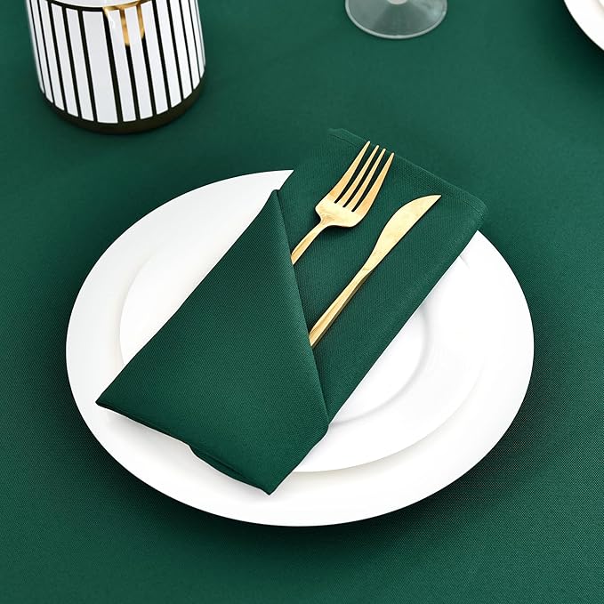 Wolkemer Set of 4 Hunter Green Cloth Napkins 17 x 17 Inches Solid Washable Polyester Dinner Napkins with Hemmed Edges for Dinners Parties Weddings Banquets Events Table Decoration