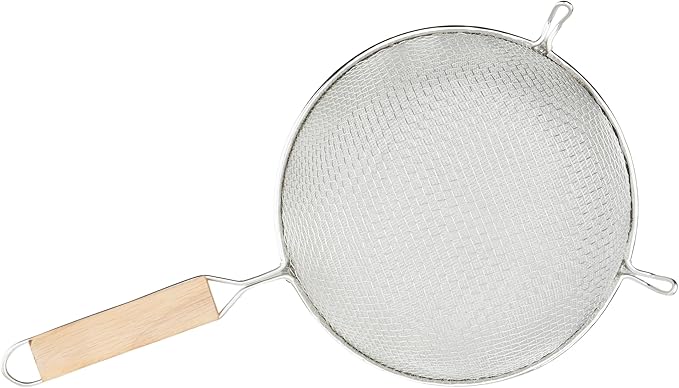 Winco Strainer, 8-Inch Diameter, Fine Double Mesh, Medium, Tin, Tan
